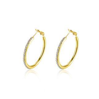 Simple And Fashion Plated Gold Geometric Round Cubic Zircon Earrings Golden - One Size