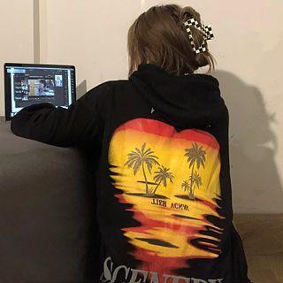 Tree Print Lettering Hoodie
