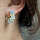 Faux Crystal Alloy Open Hoop Earring 1 Pair - Light Blue & Gold - One Size