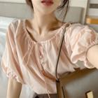 Tie Neck Plain Blouse Light Pink - One Size