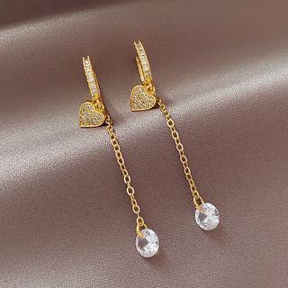 Heart Rhinestone Alloy Dangle Earring 1 Pair - Earring - Gold - One Size