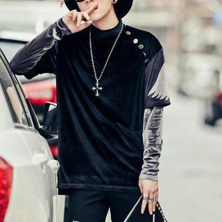 Long Sleeve Eagle Print Mock Two Piece T-shirt