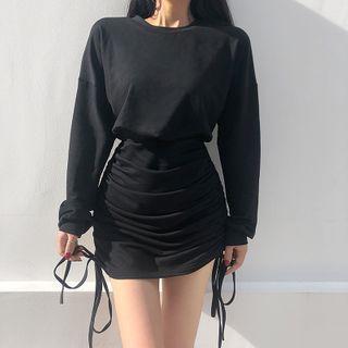 Plain Drawstring Mini Sweatshirt Dress