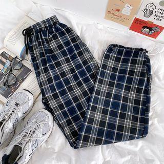 Plaid Sweatpants Blue - One Size