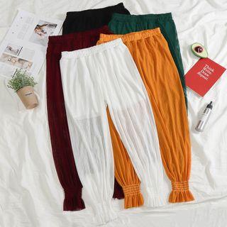 Frill Trim Cropped Chiffon Harem Pants