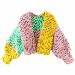 Cable Knit Cardigan Yellow - One Size