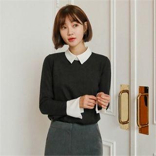 Contrast-collared Keyhole-back Top
