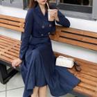 Set: Cropped Double-breasted Blazer + Midi A-line Skirt