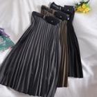Plain Pleated Midi Skirt With Belt