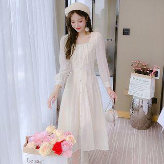 Long-sleeve Chiffon Plain Dress