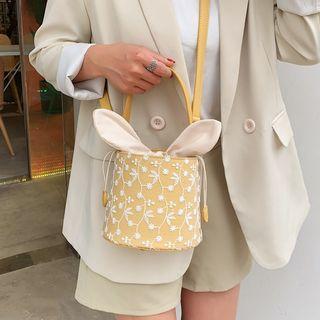 Lace Panel Faux Leather Bucket Bag