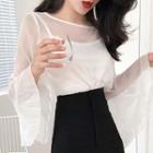 Long-sleeve Sheer Top With Camisole / A-line Skirt