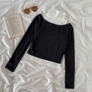 Mock-neck Tank Top / Long-sleeve Open-front Top / Set