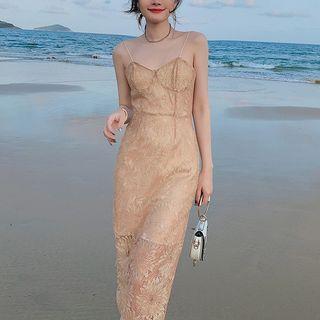 Spaghetti-strap Lace Maxi Sheath Dress