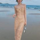 Spaghetti-strap Lace Maxi Sheath Dress