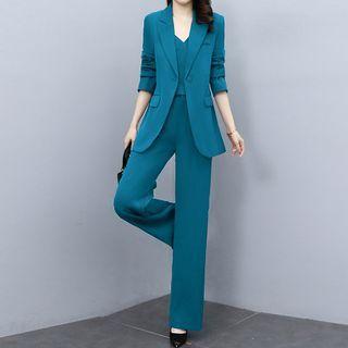 Set: V-neck Camisole Top + Blazer + Wide Leg Pants