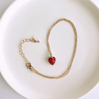Strawberry Pendant Necklace 3026 - Red Strawberry - Gold - One Size