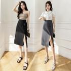 High-waist Slit Asymmetrical A-line Skirt