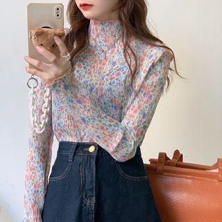 High-neck Floral Long-sleeve Top