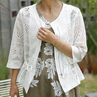 Round-neck Tie-waist Lace Jacket