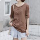 Plain Half-button Short-sleeve T-shirt