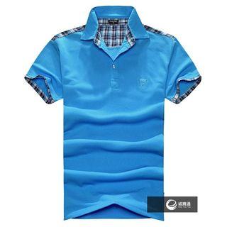 Plaid Panel Short Sleeve Polo Shirt