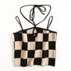 Halter Checkerboard Knit Camisole Top