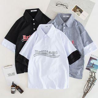 Mock Two-piece Short-sleeve Collared T-shirt