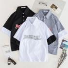 Mock Two-piece Short-sleeve Collared T-shirt