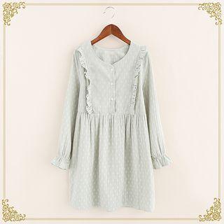 Long-sleeve Frilled Patterned Dress