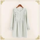 Long-sleeve Frilled Patterned Dress