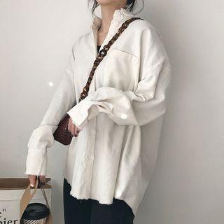 Fray-hem Corduroy Shirt White - One Size