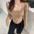 Square-neck Asymmetrical Long-sleeve Top