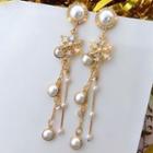 Snowflake Rhinestone Faux Pearl Fringed Earring 1 Pair - E0119 - Gold - One Size