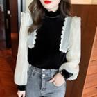 Mock-neck Lace Trim Panel Blouse