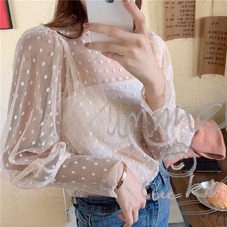 Dotted Mesh Long-sleeve Top Dotted - One Size