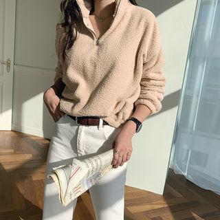 Mockneck Sherpa-fleece Pullover Brown - One Size