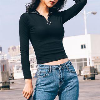 Half Zip Cropped Long-sleeve T-shirt