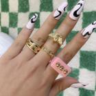 Set Of 4: Angel / Acrylic / Alloy Ring (various Designs) 3307 - Set Of 4 - Gold & Pink - One Size