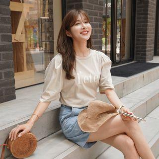 Puff-sleeve Letter T-shirt