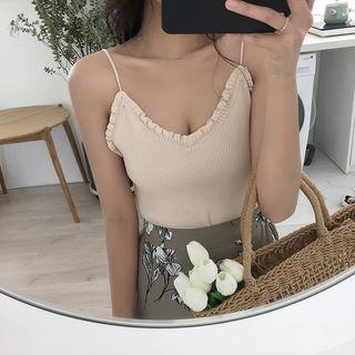 Frill Trim Ribbed Camisole Top