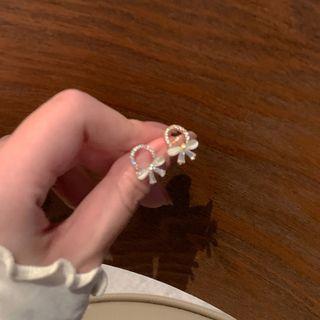 Bow Stud Earring 1 Pair - Silver Stud - White - One Size