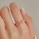 Rhinestone Floral Open Ring 1 Pc - Rose Gold - One Size