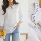 Half-placket Embroidered-trim Blouse