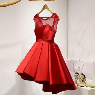 Sleeveless Tie Waist Pleated Cocktail Dress