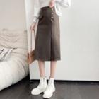 High-waist Woolen Slit Skirt