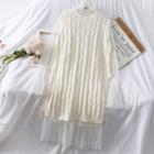 Long Knit Vest / Mock-neck Lace Dress