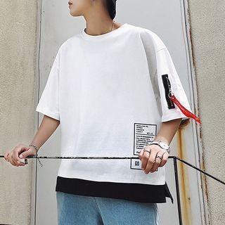 Elbow-sleeve Zip-up T-shirt