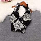 Floral Print Halter Crop Top Black - One Size