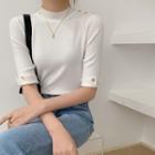 1/2 Sleeve Semi High-neck Plain Top